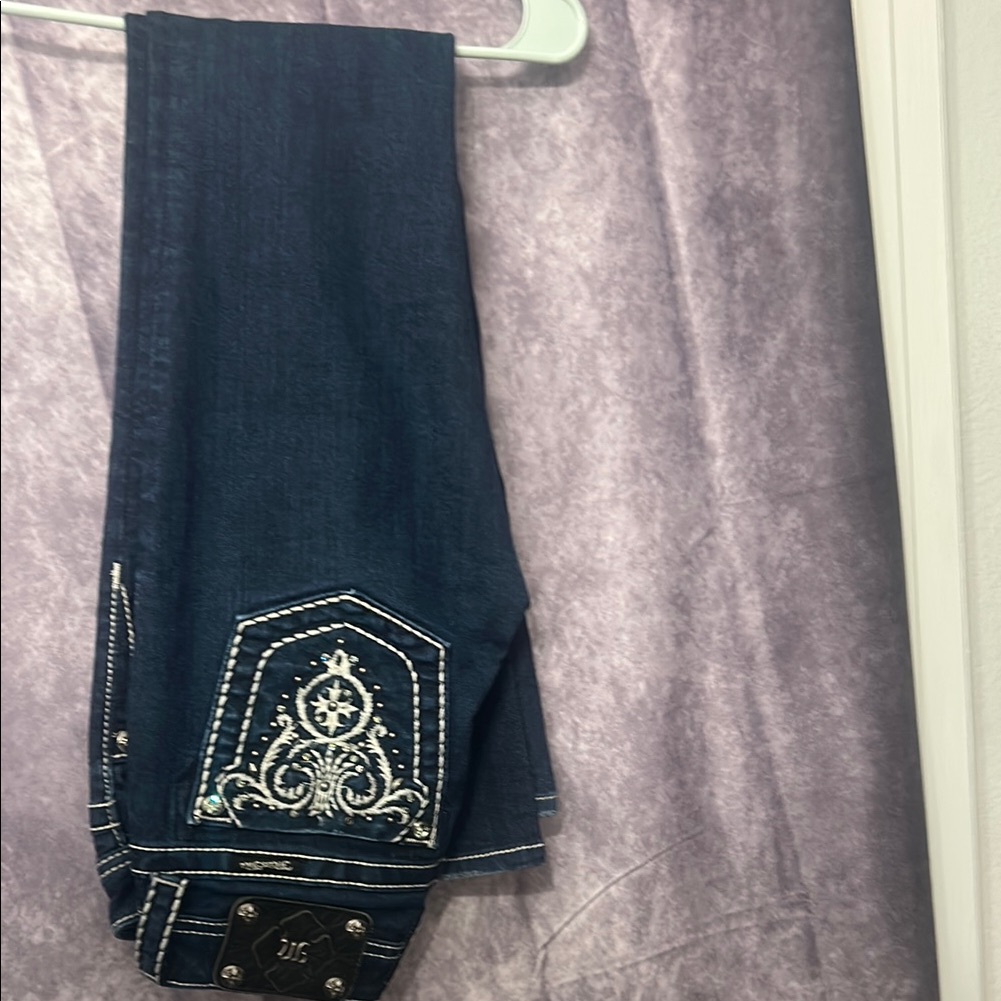 Miss Me Dark Blue Boot Cut Jeans With Embellished Pockets Cd